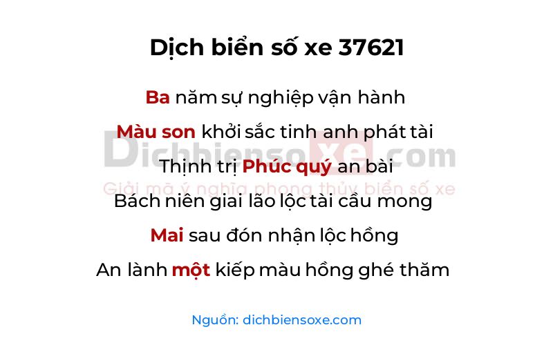 Dịch thơ biển số 37621