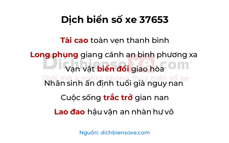 Dịch thơ biển số 37653