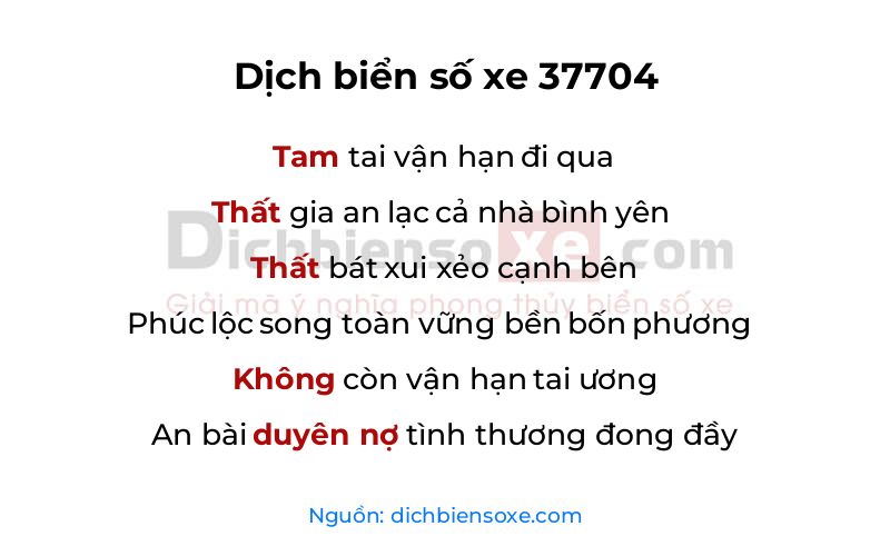 Dịch thơ biển số 37704