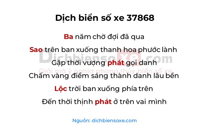 Dịch thơ biển số 37868