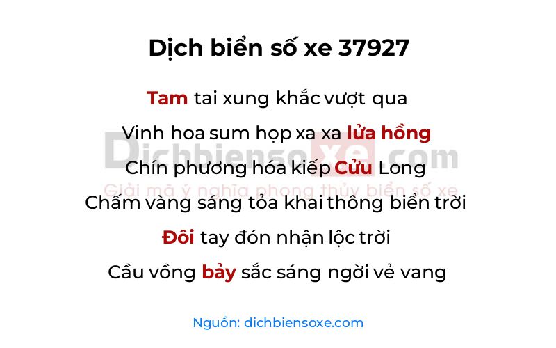 Dịch thơ biển số 37927