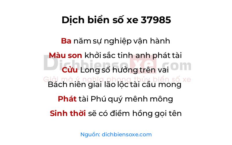 Dịch thơ biển số 37985