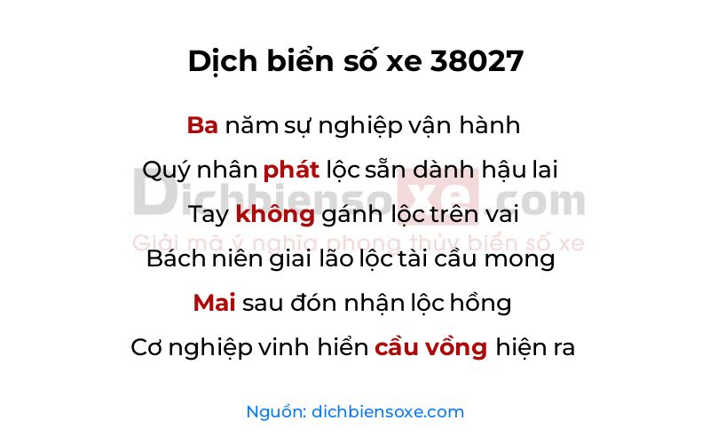 Dịch thơ biển số 38027