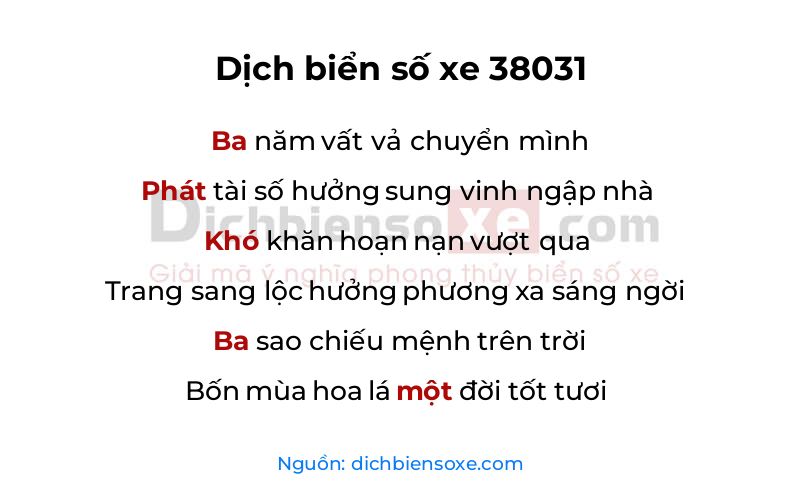 Dịch thơ biển số 38031