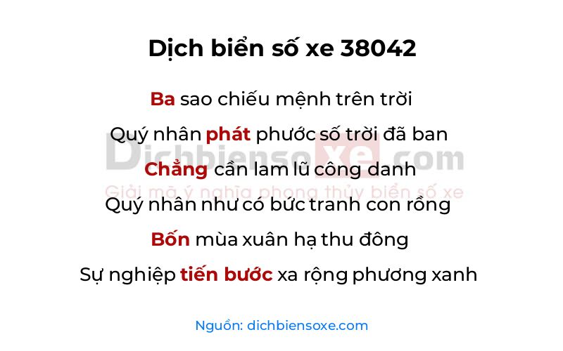 Dịch thơ biển số 38042