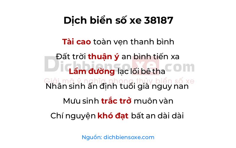 Dịch thơ biển số 38187