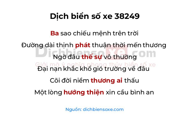 Xem ý nghĩa phong thủy biển số xe 38249 (Phát Mãi Tứ Cửu)