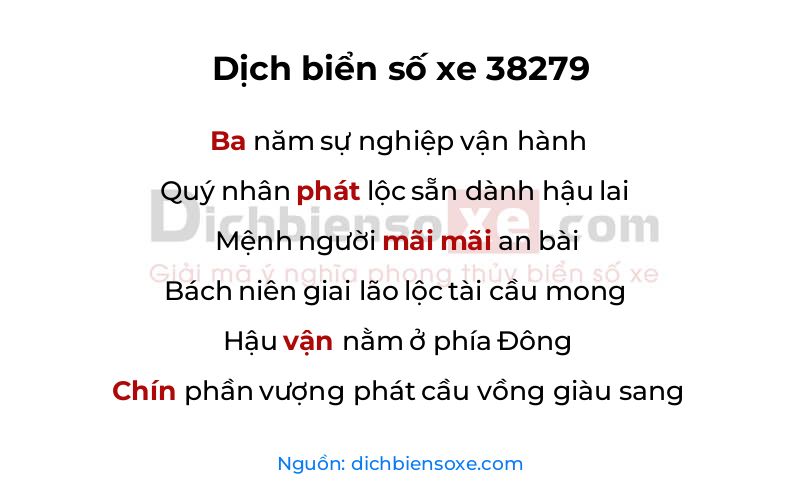 Dịch thơ biển số 38279