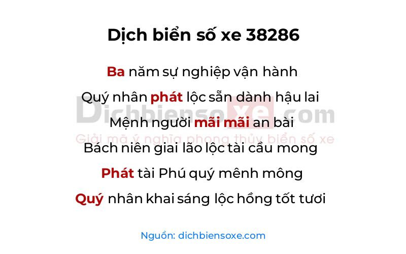 Dịch thơ biển số 38286