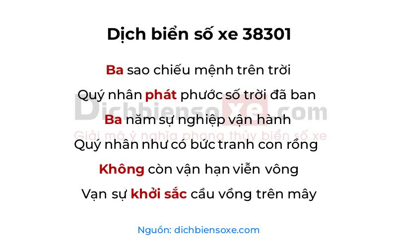 Dịch thơ biển số 38301