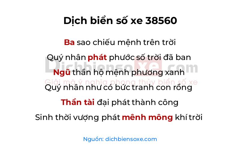Dịch thơ biển số 38560