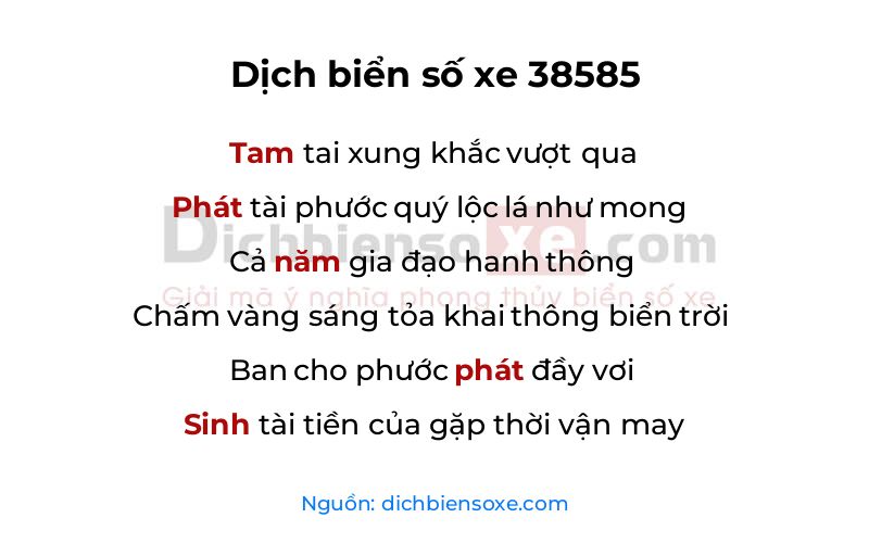 Dịch thơ biển số 38585