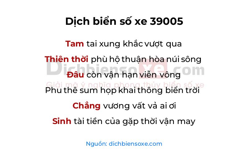 Dịch thơ biển số 39005