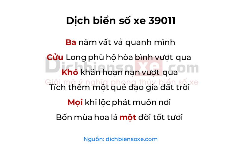 Dịch thơ biển số 39011
