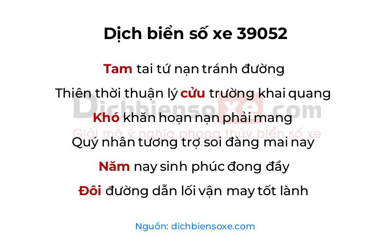 Dịch thơ biển số 39052