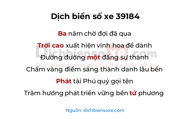 Dịch thơ biển số 39184