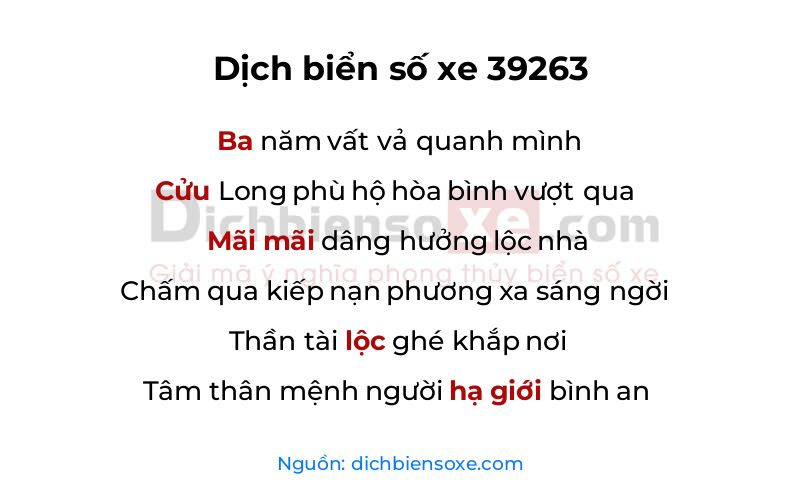 Dịch thơ biển số 39263