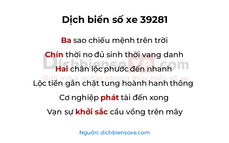 Dịch thơ biển số 39281