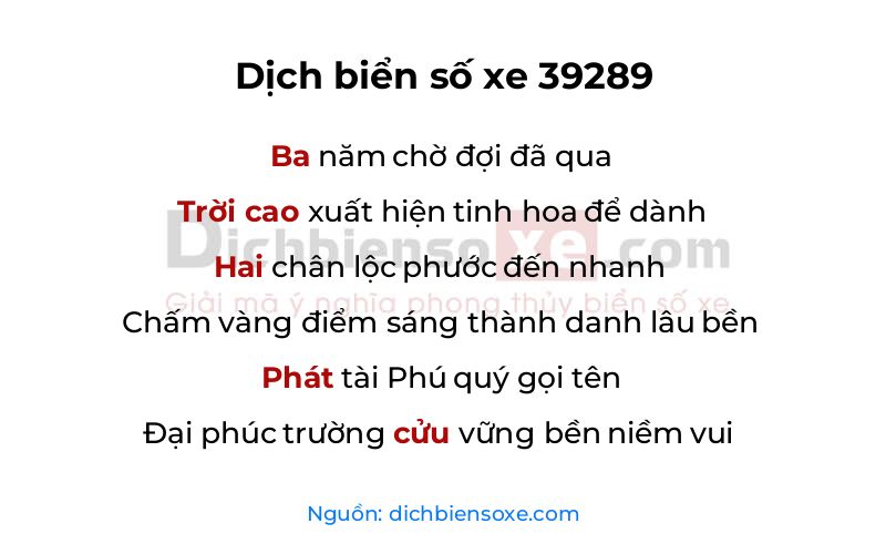 Dịch thơ biển số 39289