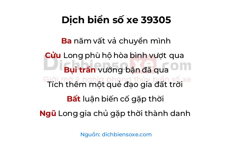 Dịch thơ biển số 39305