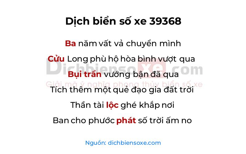 Dịch thơ biển số 39368