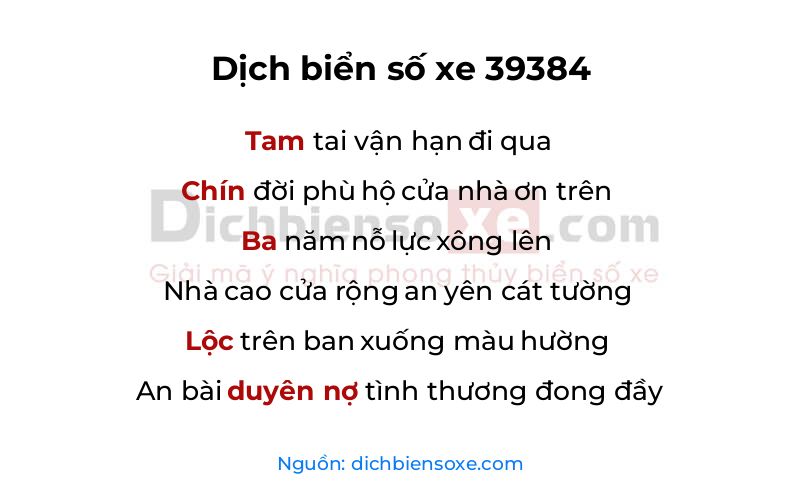 Dịch thơ biển số 39384