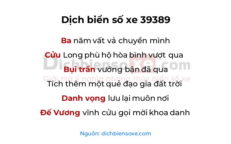 Dịch thơ biển số 39389