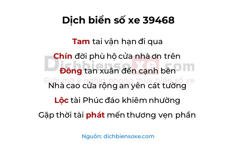 Dịch thơ biển số 39468