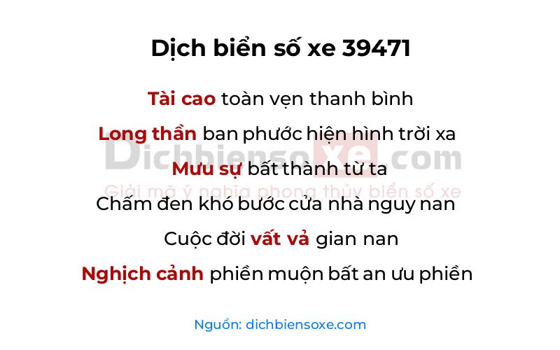 Dịch thơ biển số 39471