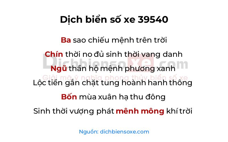 Dịch thơ biển số 39540