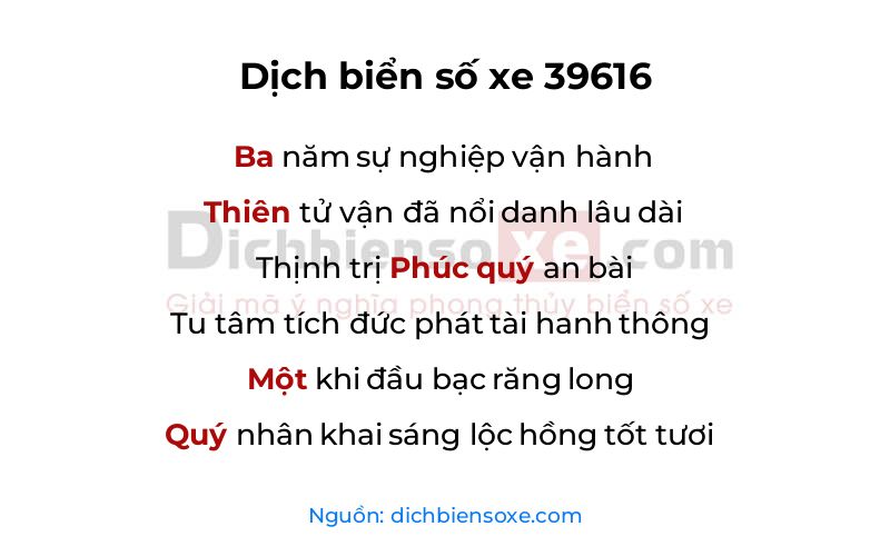 Dịch thơ biển số 39616