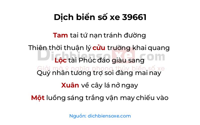 Dịch thơ biển số 39661