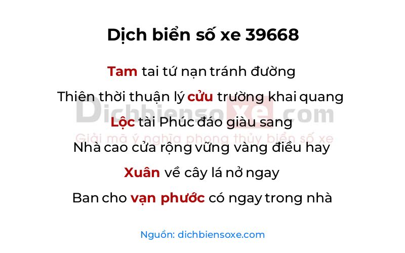 Dịch thơ biển số 39668