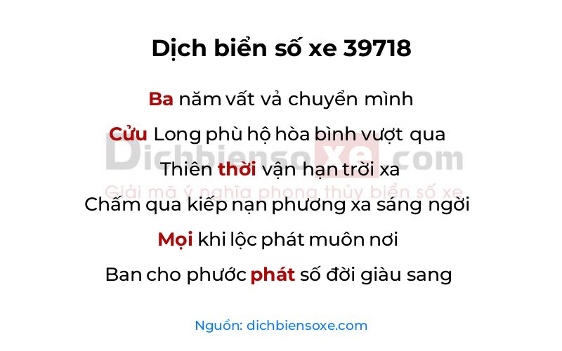 Dịch thơ biển số 39718
