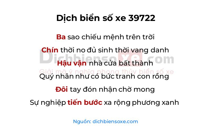 Dịch thơ biển số 39722