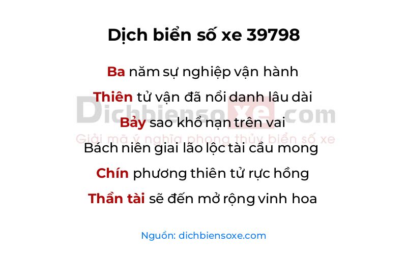 Dịch thơ biển số 39798