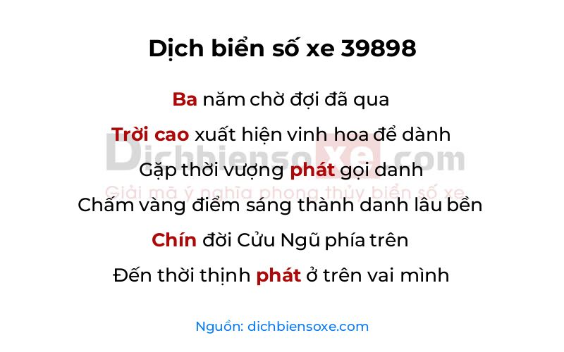 Dịch thơ biển số 39898
