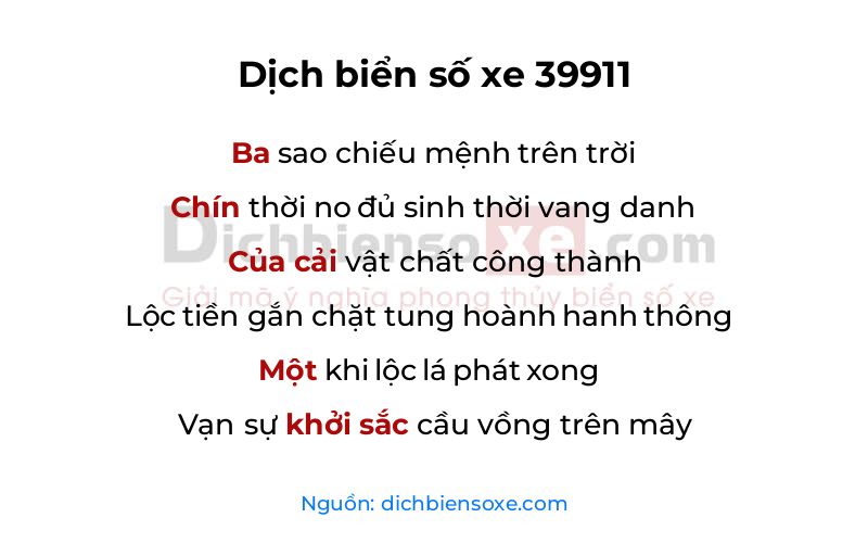 Dịch thơ biển số 39911