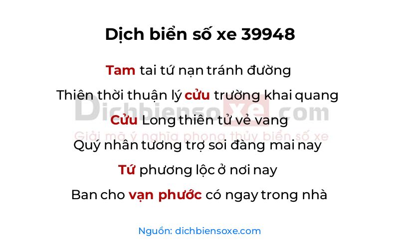 Dịch thơ biển số 39948