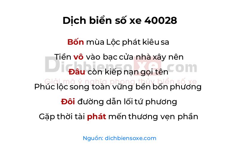 Dịch thơ biển số 40028