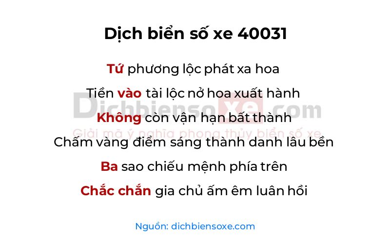 Dịch thơ biển số 40031