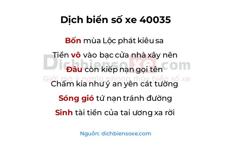 Dịch thơ biển số 40035