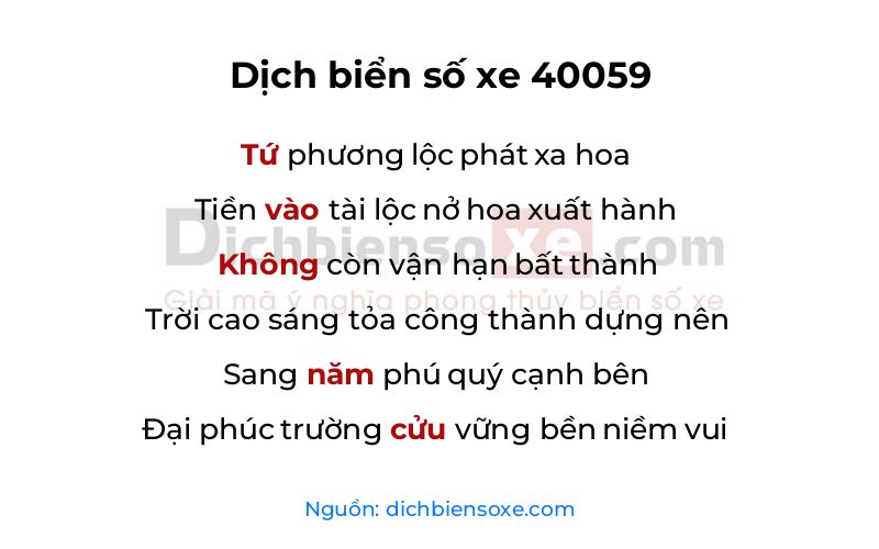 Dịch thơ biển số 40059