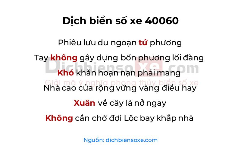 Dịch thơ biển số 40060