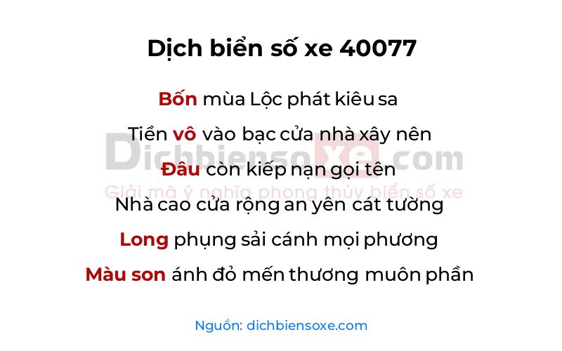 Dịch thơ biển số 40077