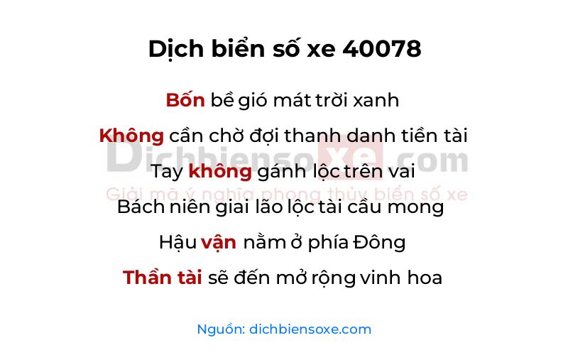 Dịch thơ biển số 40078