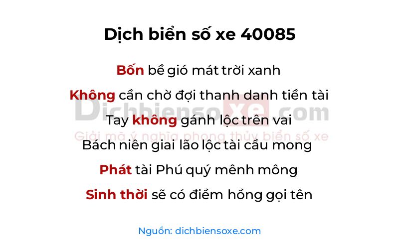 Dịch thơ biển số 40085
