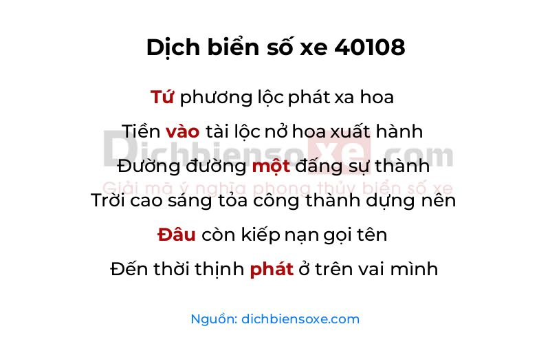 Dịch thơ biển số 40108