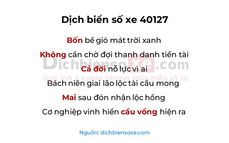 Dịch thơ biển số 40127