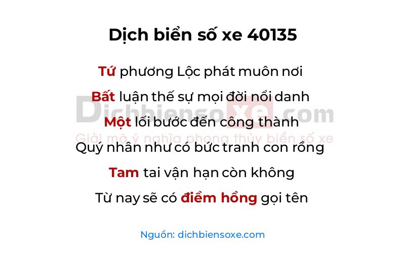Dịch thơ biển số 40135